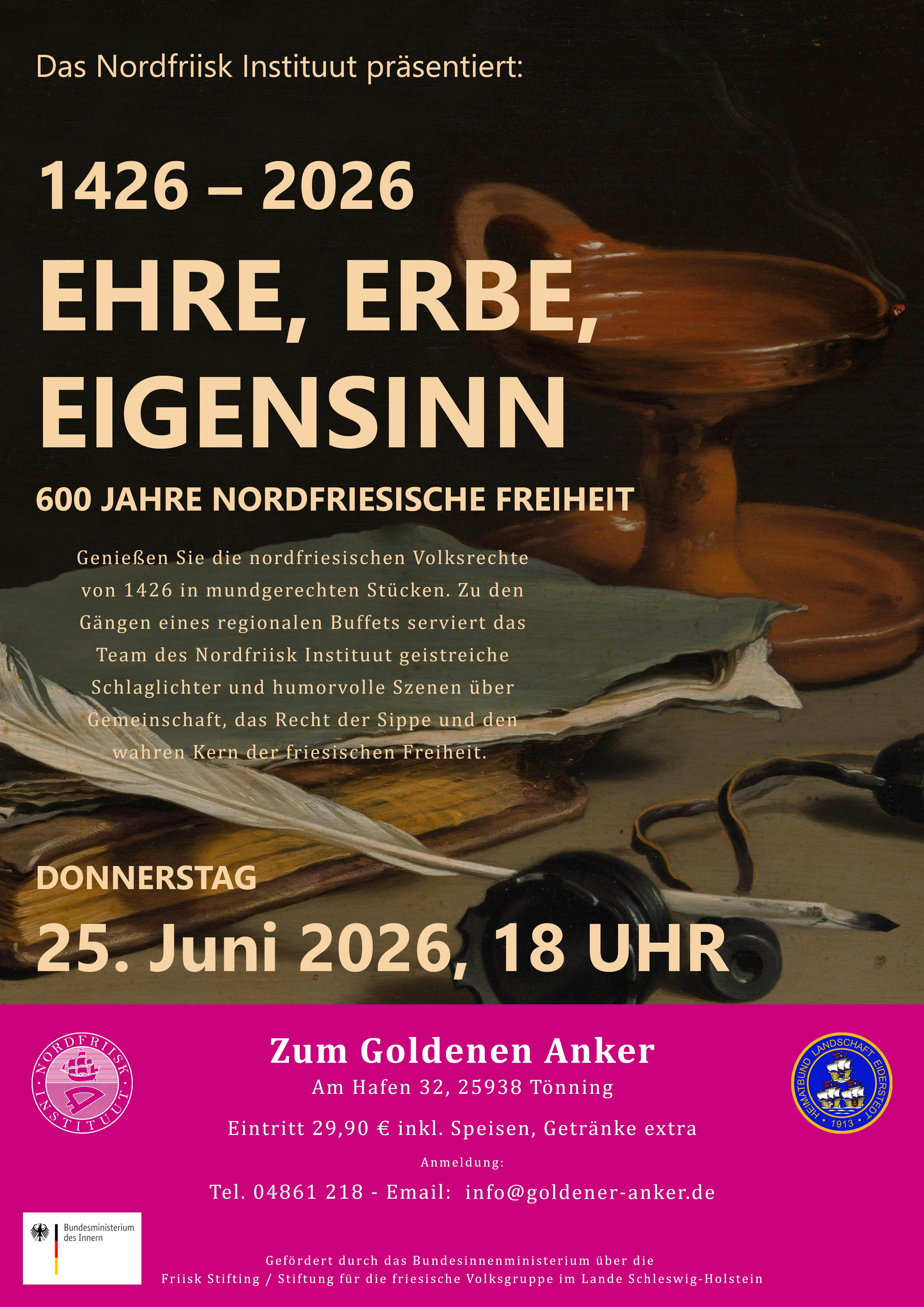 Plakat des Nordfriisk Instituuts zur Veranstaltung in T&ouml;nning am 25.06.2026